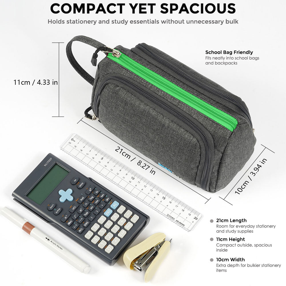 SharkByte Large Pencil Case Organiser - Big Capacity Stationery Storage Pouch with Compartments for School, College, Study, Office, Travel & Everyday Organisation