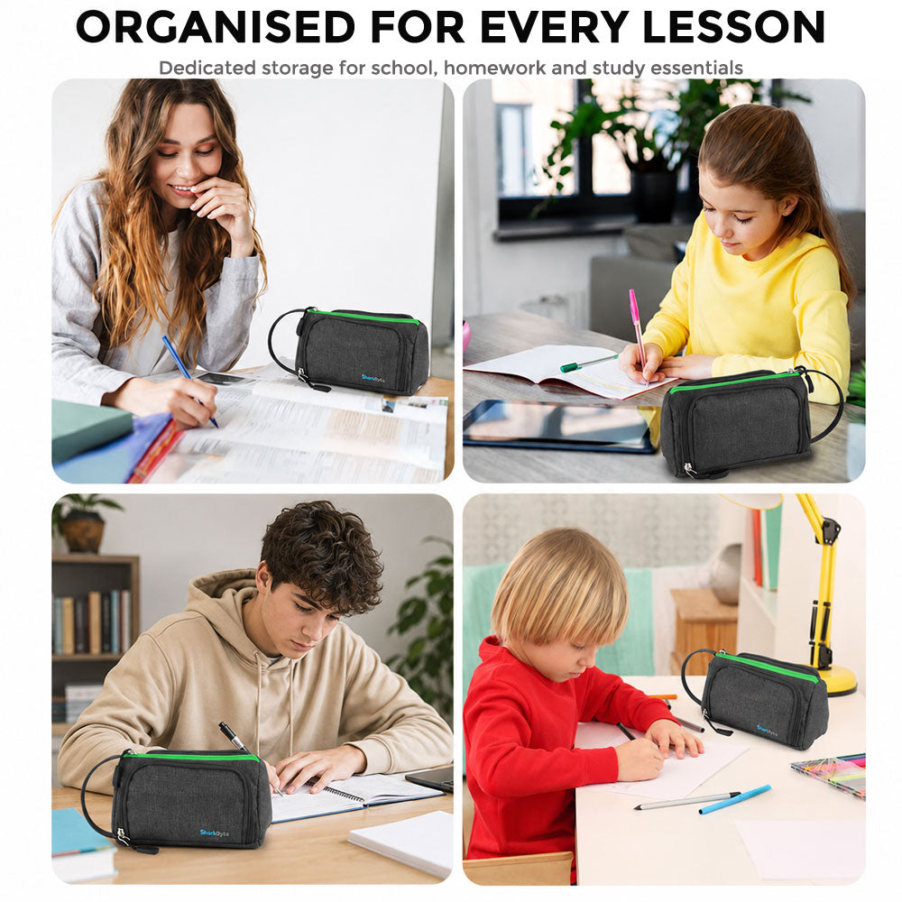 SharkByte Large Pencil Case Organiser - Big Capacity Stationery Storage Pouch with Compartments for School, College, Study, Office, Travel & Everyday Organisation