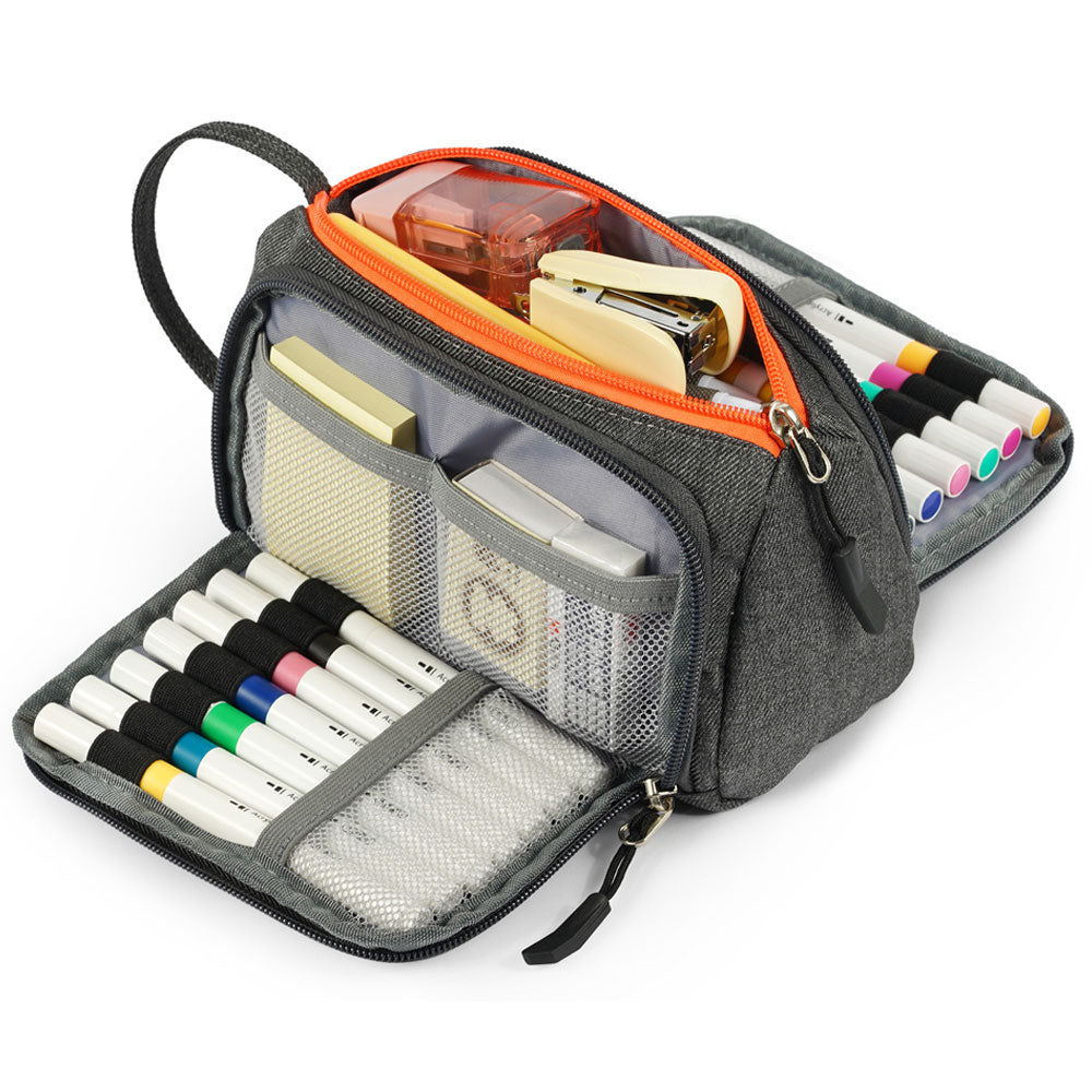 SharkByte Large Pencil Case Organiser - Big Capacity Stationery Storage Pouch with Compartments for School, College, Study, Office, Travel & Everyday Organisation