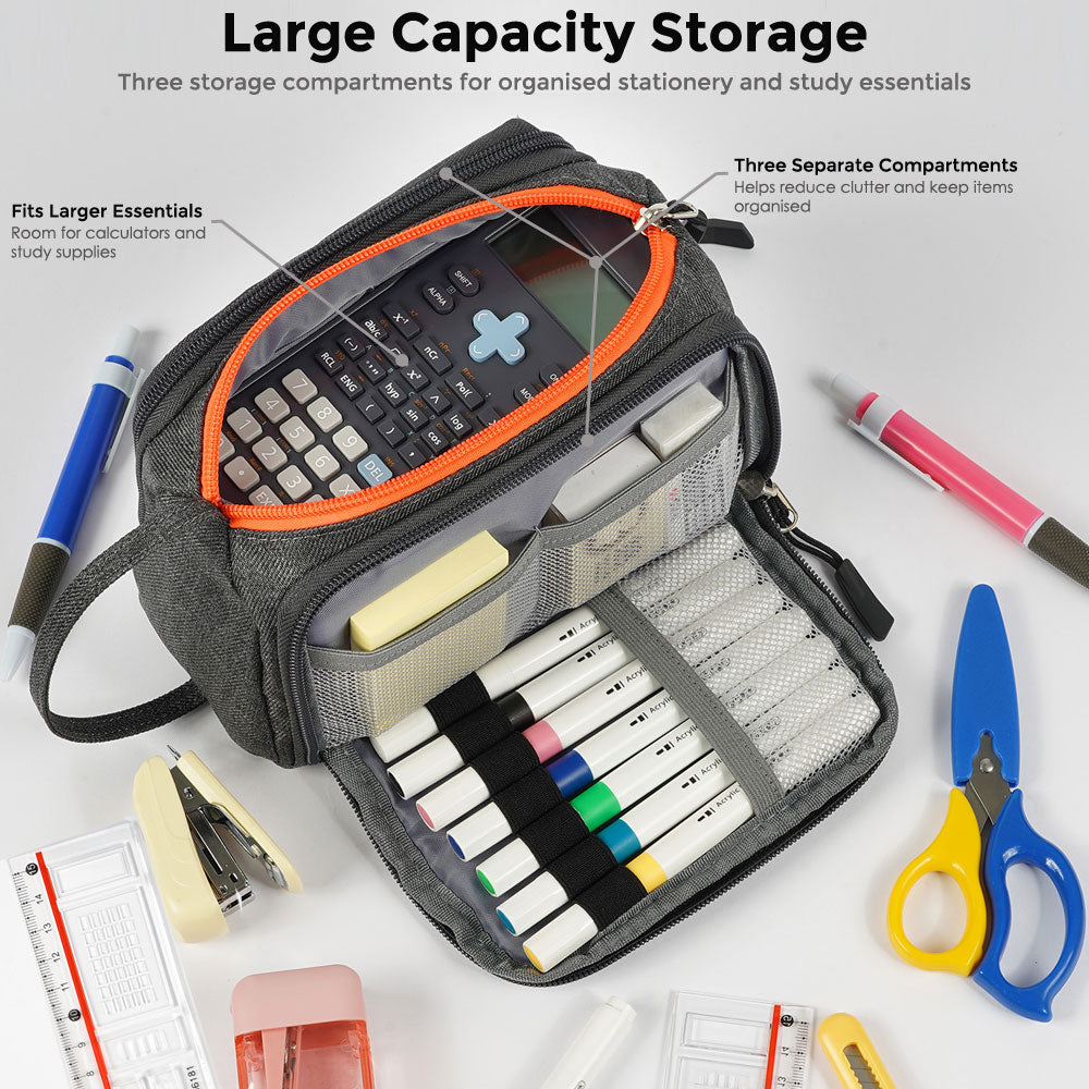 SharkByte Large Pencil Case Organiser - Big Capacity Stationery Storage Pouch with Compartments for School, College, Study, Office, Travel & Everyday Organisation