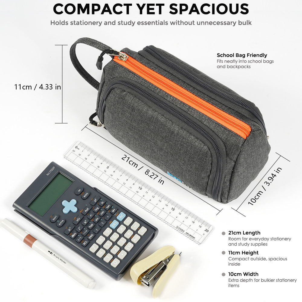 SharkByte Large Pencil Case Organiser - Big Capacity Stationery Storage Pouch with Compartments for School, College, Study, Office, Travel & Everyday Organisation