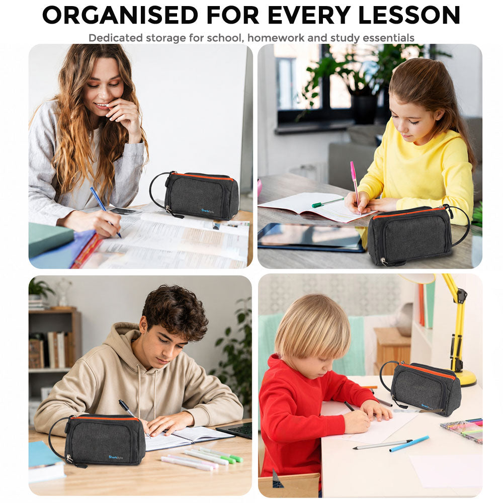 SharkByte Large Pencil Case Organiser - Big Capacity Stationery Storage Pouch with Compartments for School, College, Study, Office, Travel & Everyday Organisation