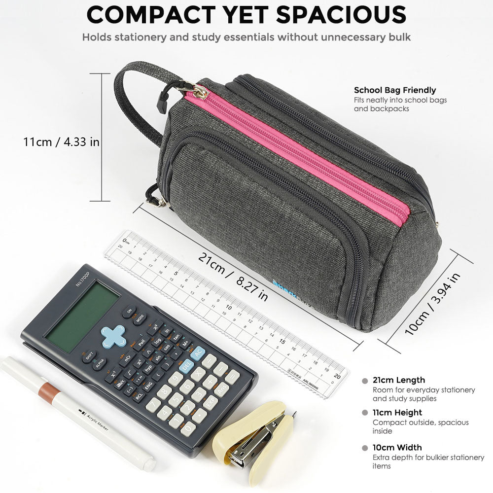 SharkByte Large Pencil Case Organiser - Big Capacity Stationery Storage Pouch with Compartments for School, College, Study, Office, Travel & Everyday Organisation