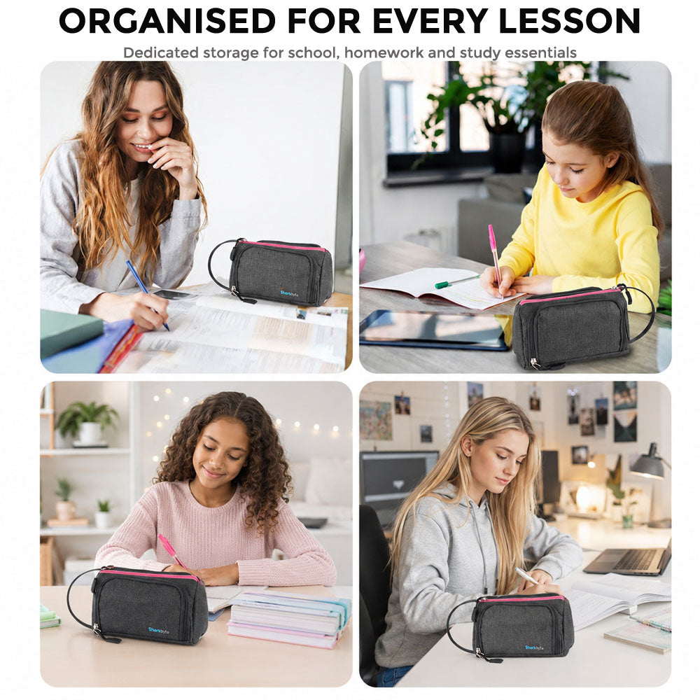 SharkByte Large Pencil Case Organiser - Big Capacity Stationery Storage Pouch with Compartments for School, College, Study, Office, Travel & Everyday Organisation