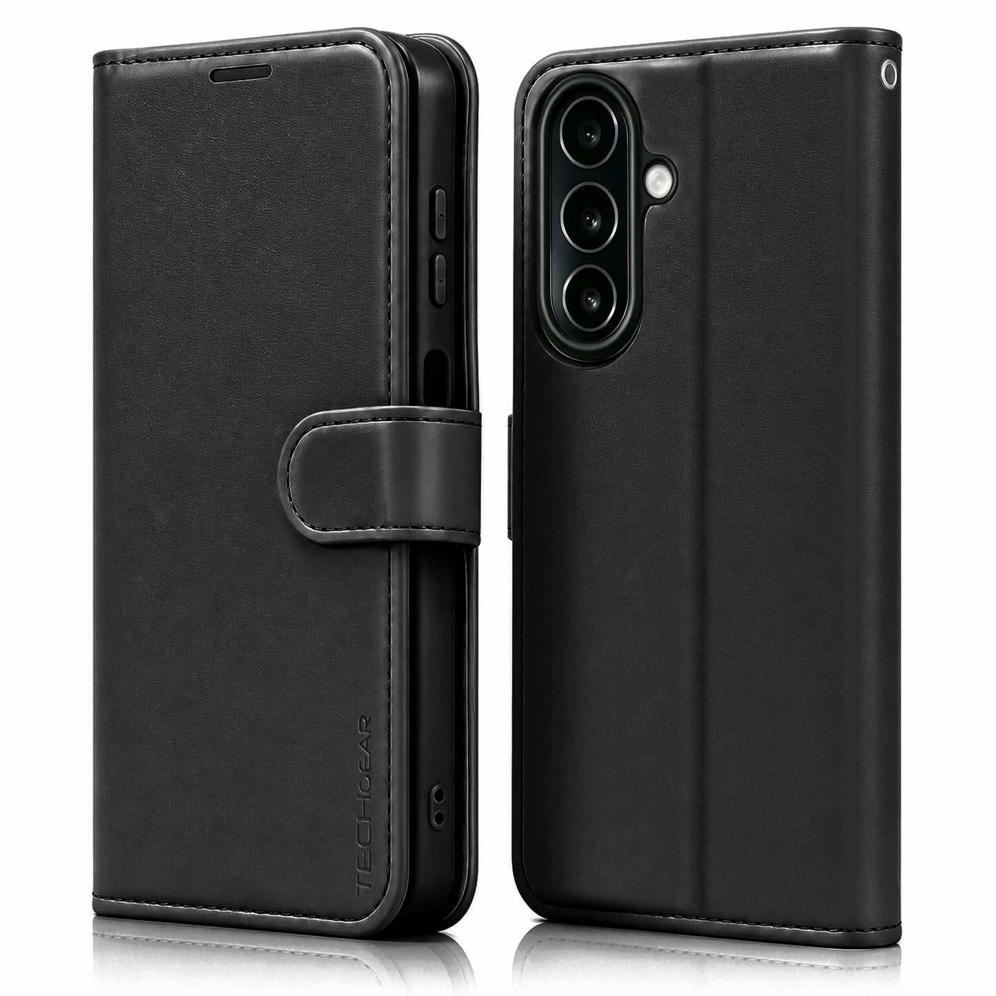 TECHGEAR RFID Wallet Case for Samsung Galaxy A27 5G / A27 4G – Premium PU Leather Flip Cover with Card Slots, Clear ID Window, Kickstand & Wrist Strap