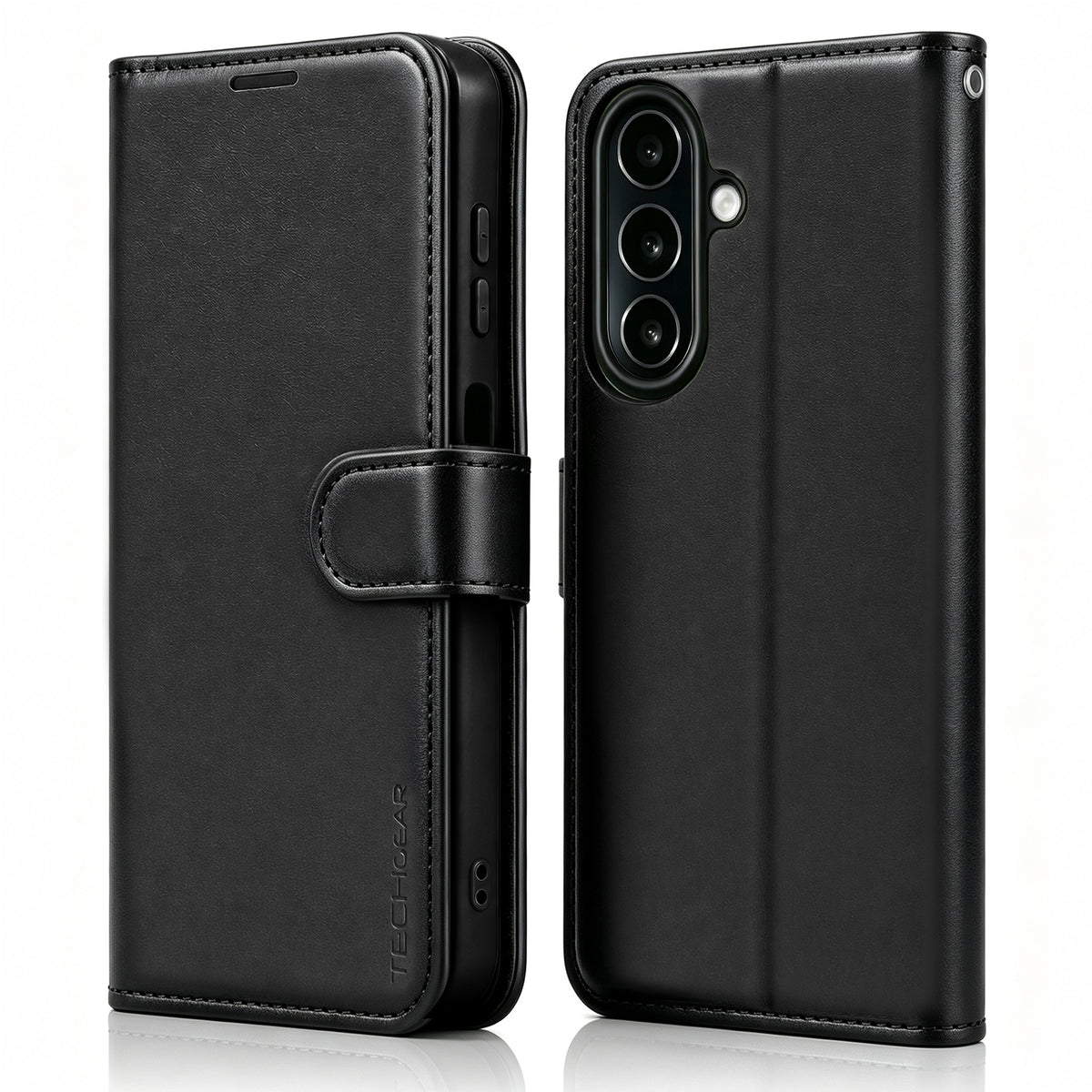 TECHGEAR RFID Wallet Case for Samsung Galaxy A27 5G / A27 4G – Premium PU Leather Flip Cover with Card Slots, Clear ID Window, Kickstand & Wrist Strap