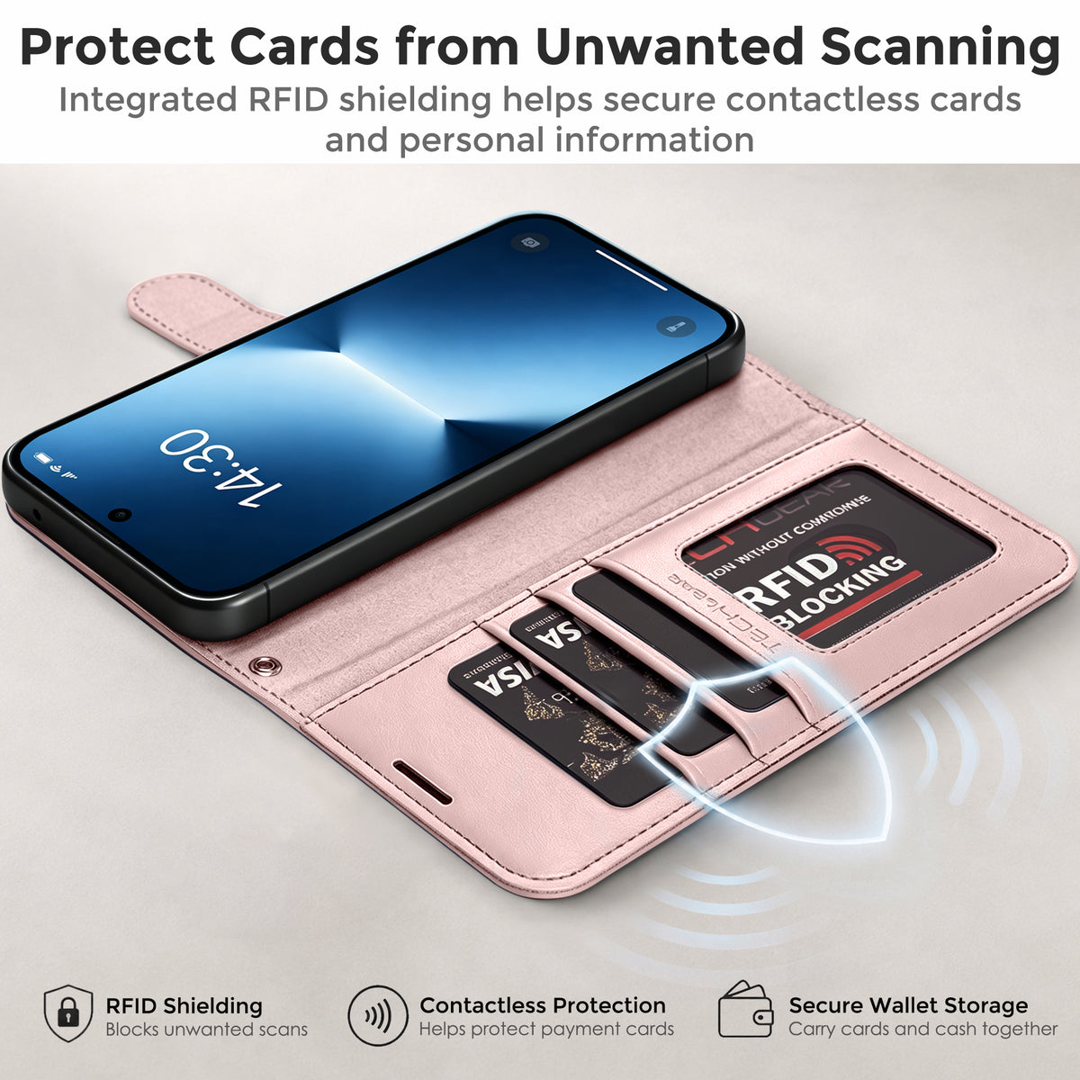 TECHGEAR RFID Wallet Case for Samsung Galaxy A27 5G / A27 4G – Premium PU Leather Flip Cover with Card Slots, Clear ID Window, Kickstand & Wrist Strap