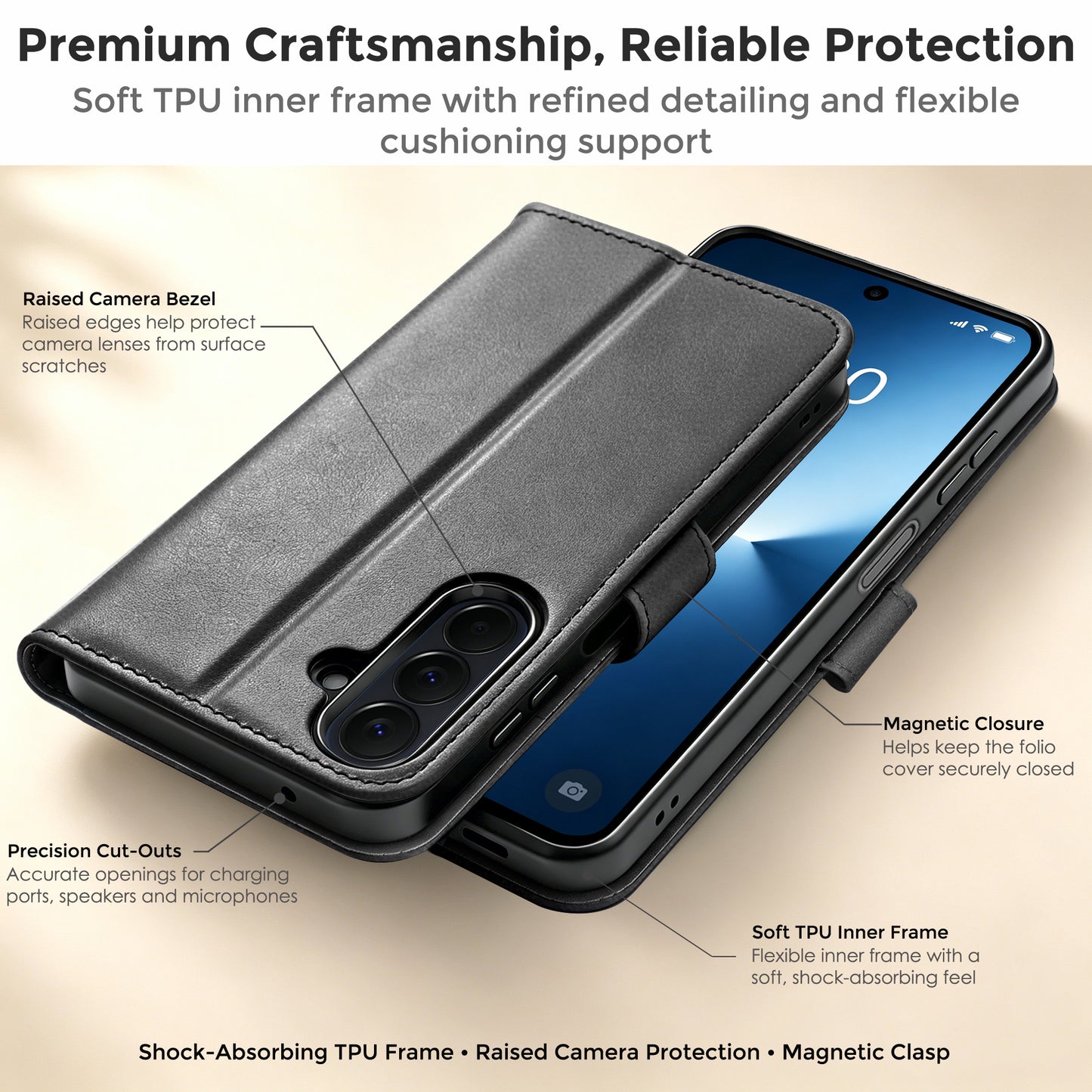 TECHGEAR RFID Wallet Case for Samsung Galaxy A27 5G / A27 4G – Premium PU Leather Flip Cover with Card Slots, Clear ID Window, Kickstand & Wrist Strap