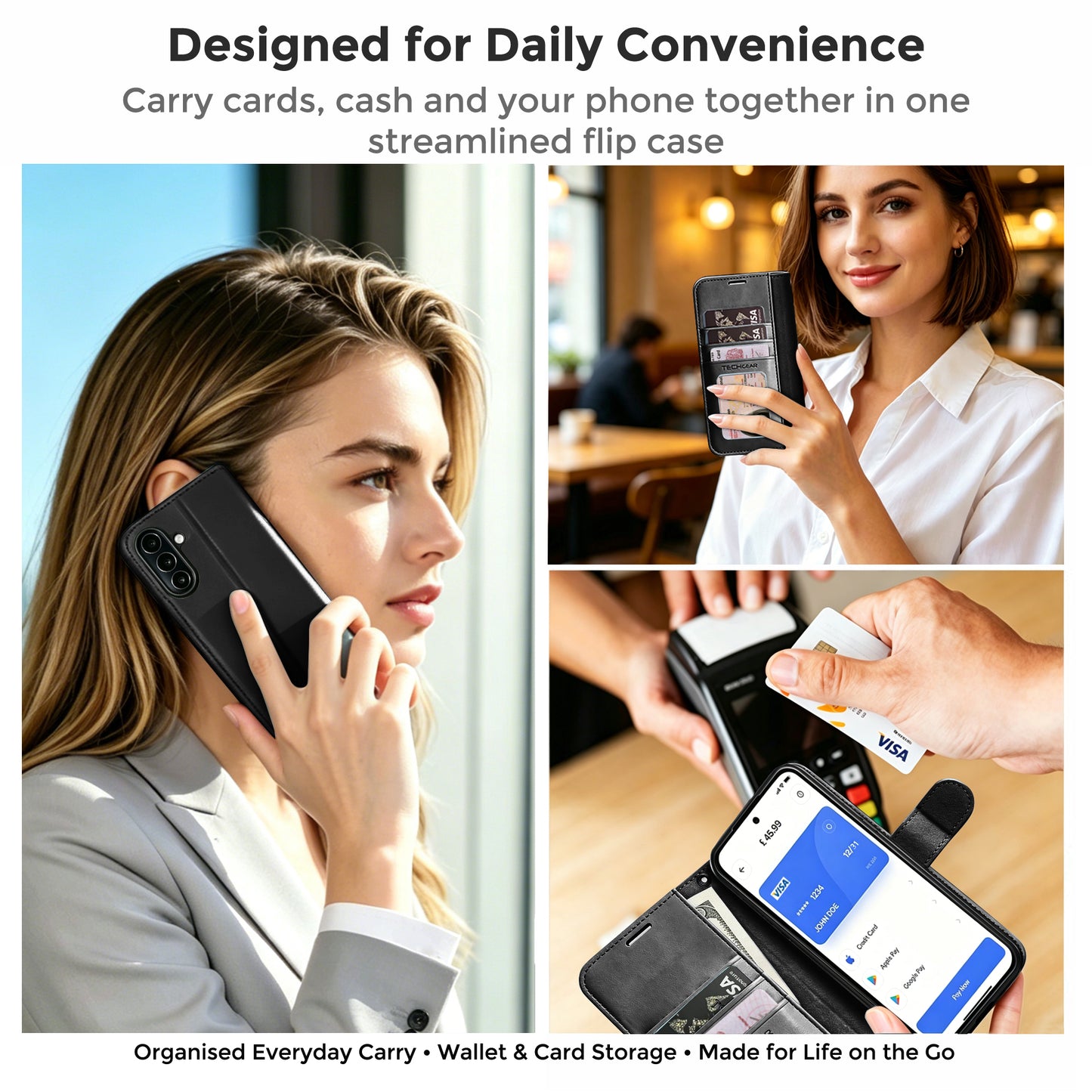 TECHGEAR RFID Wallet Case for Samsung Galaxy A27 5G / A27 4G – Premium PU Leather Flip Cover with Card Slots, Clear ID Window, Kickstand & Wrist Strap