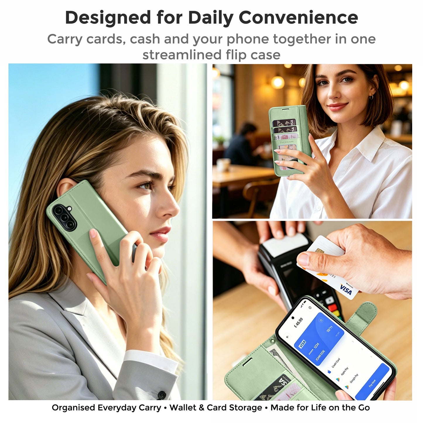 TECHGEAR RFID Wallet Case for Samsung Galaxy A27 5G / A27 4G – Premium PU Leather Flip Cover with Card Slots, Clear ID Window, Kickstand & Wrist Strap
