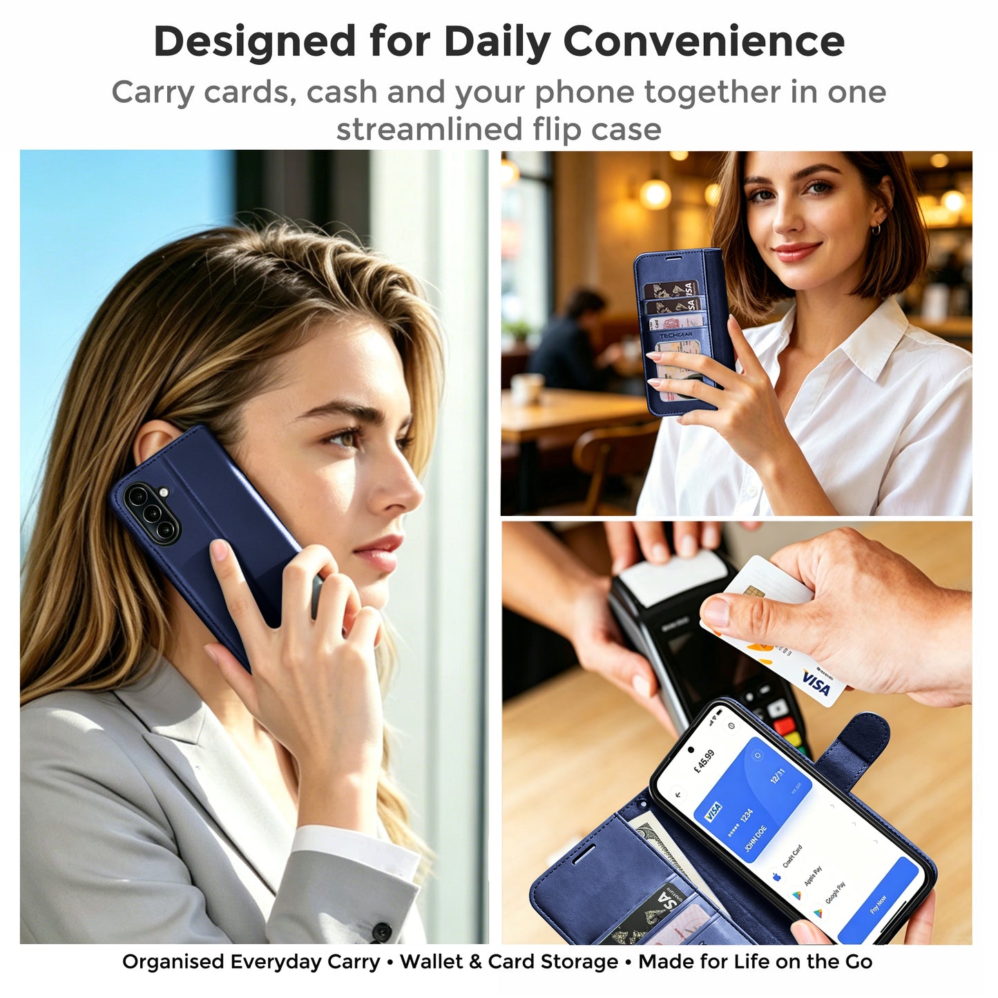 TECHGEAR RFID Wallet Case for Samsung Galaxy A27 5G / A27 4G – Premium PU Leather Flip Cover with Card Slots, Clear ID Window, Kickstand & Wrist Strap