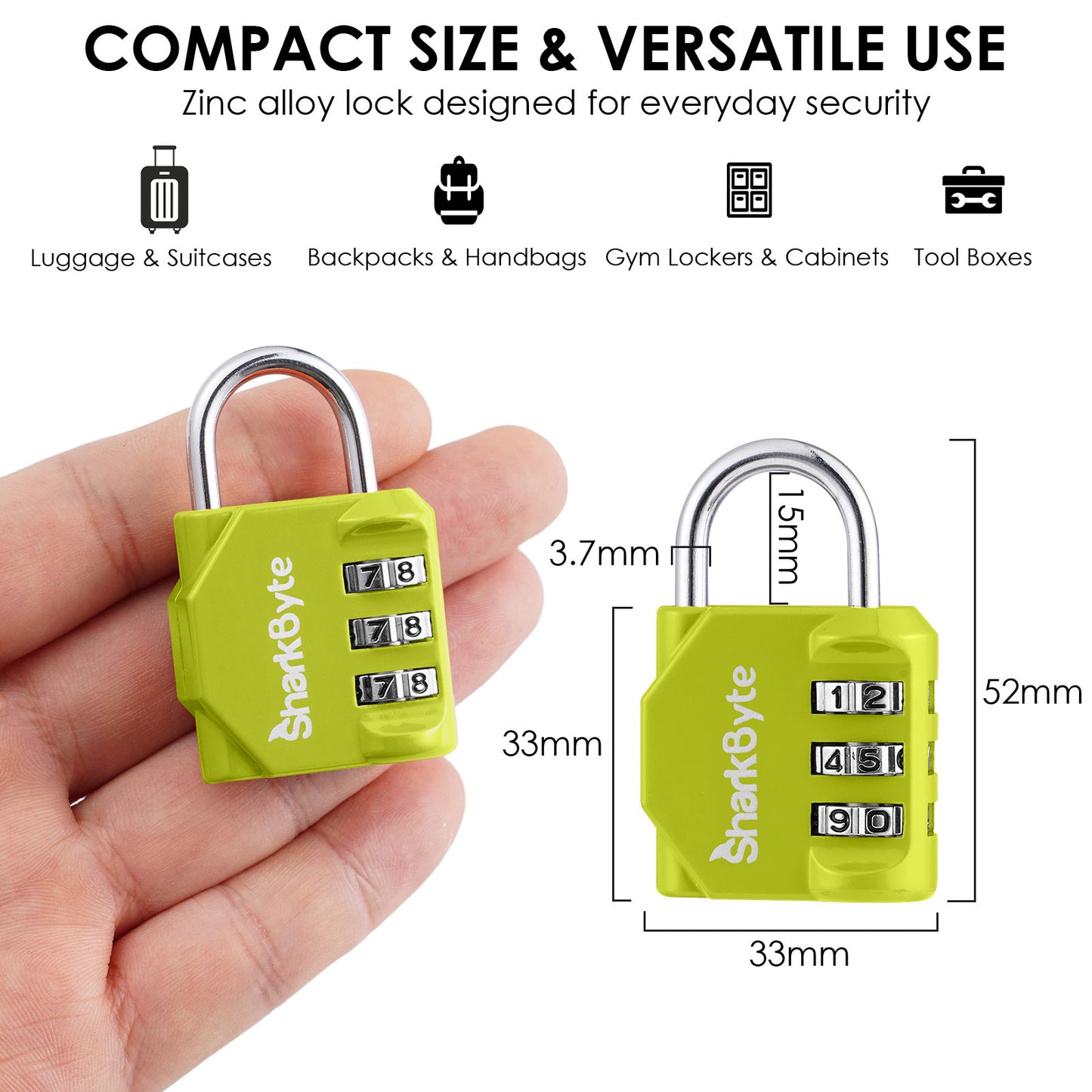 SharkByte Luggage Locks – 3-Dial Weatherproof Combination Padlock for Suitcases, Travel Bags, Gym Lockers & Outdoor Use (1 / 2 / 3 / 4 Pack)