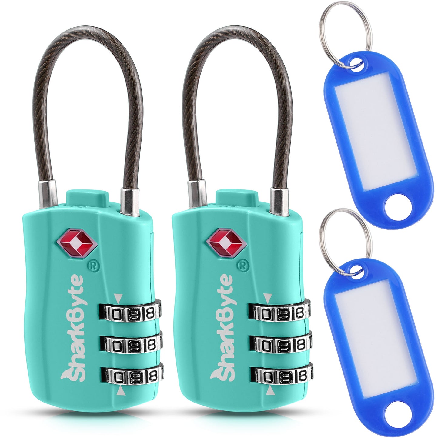 SharkByte TSA Suitcase Locks – 3-Dial Combination Cable Wire Travel Padlock for Luggage, Suitcases, Backpacks, Gym Lockers & Travel Bags (1 / 2 / 3 / 4 Pack)
