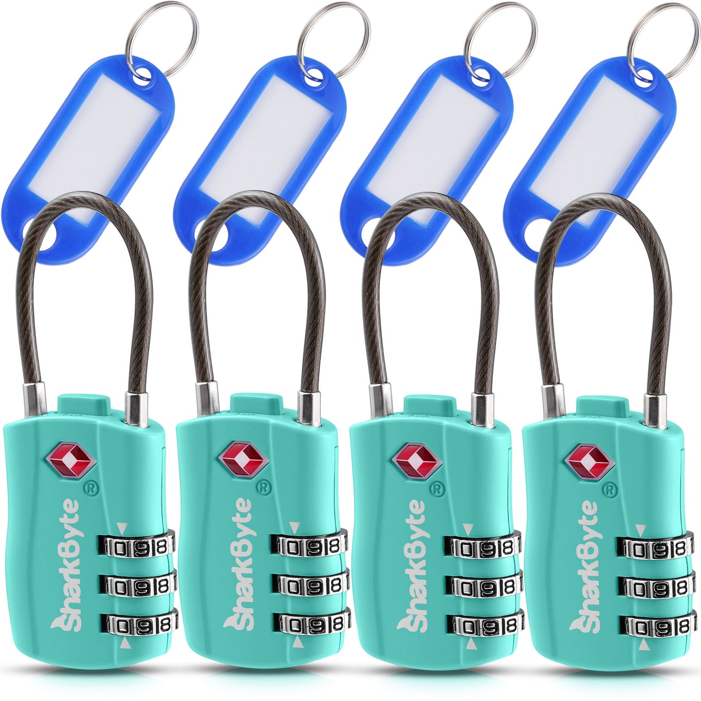 SharkByte TSA Suitcase Locks – 3-Dial Combination Cable Wire Travel Padlock for Luggage, Suitcases, Backpacks, Gym Lockers & Travel Bags (1 / 2 / 3 / 4 Pack)