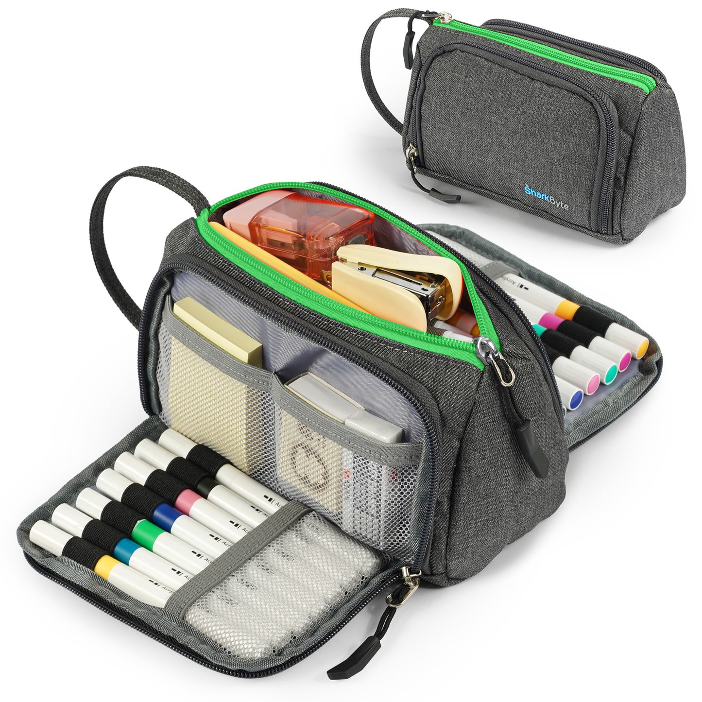 SharkByte Large Pencil Case – Big Capacity Recycled Fabric Stationery Organizer with Handle for School, College, Office & Travel (Available in 11 Colours)