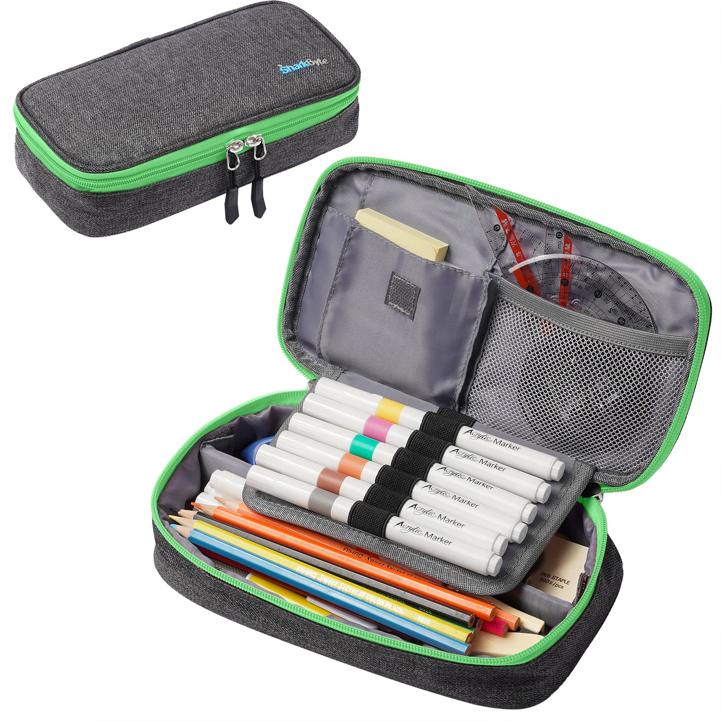 SharkByte Big Pencil Case – Large Capacity Recycled Fabric Stationery Organizer for Students, Teens, Girls & Boys (Available in 11 Colours)