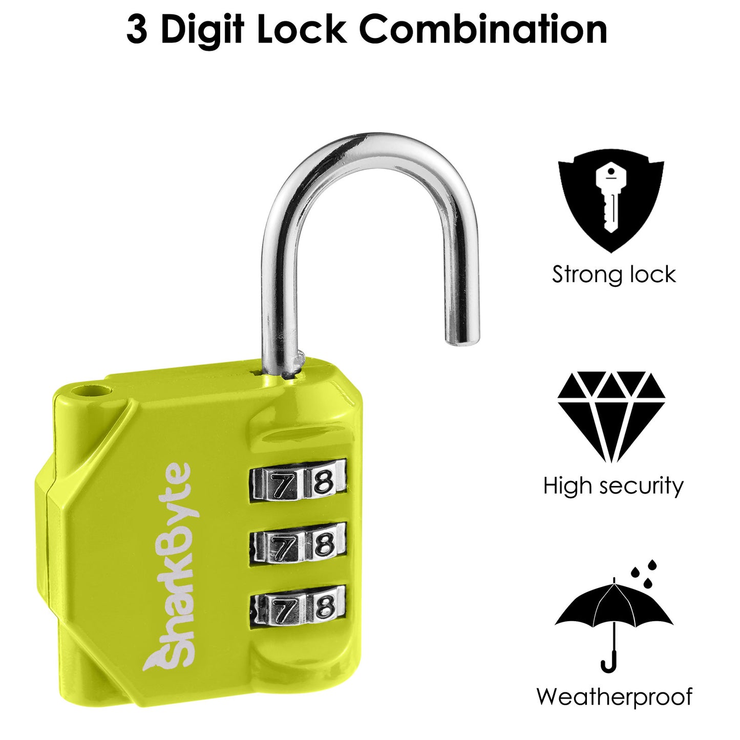 SharkByte Luggage Locks – 3-Dial Weatherproof Combination Padlock for Suitcases, Travel Bags, Gym Lockers & Outdoor Use (1 / 2 / 3 / 4 Pack)