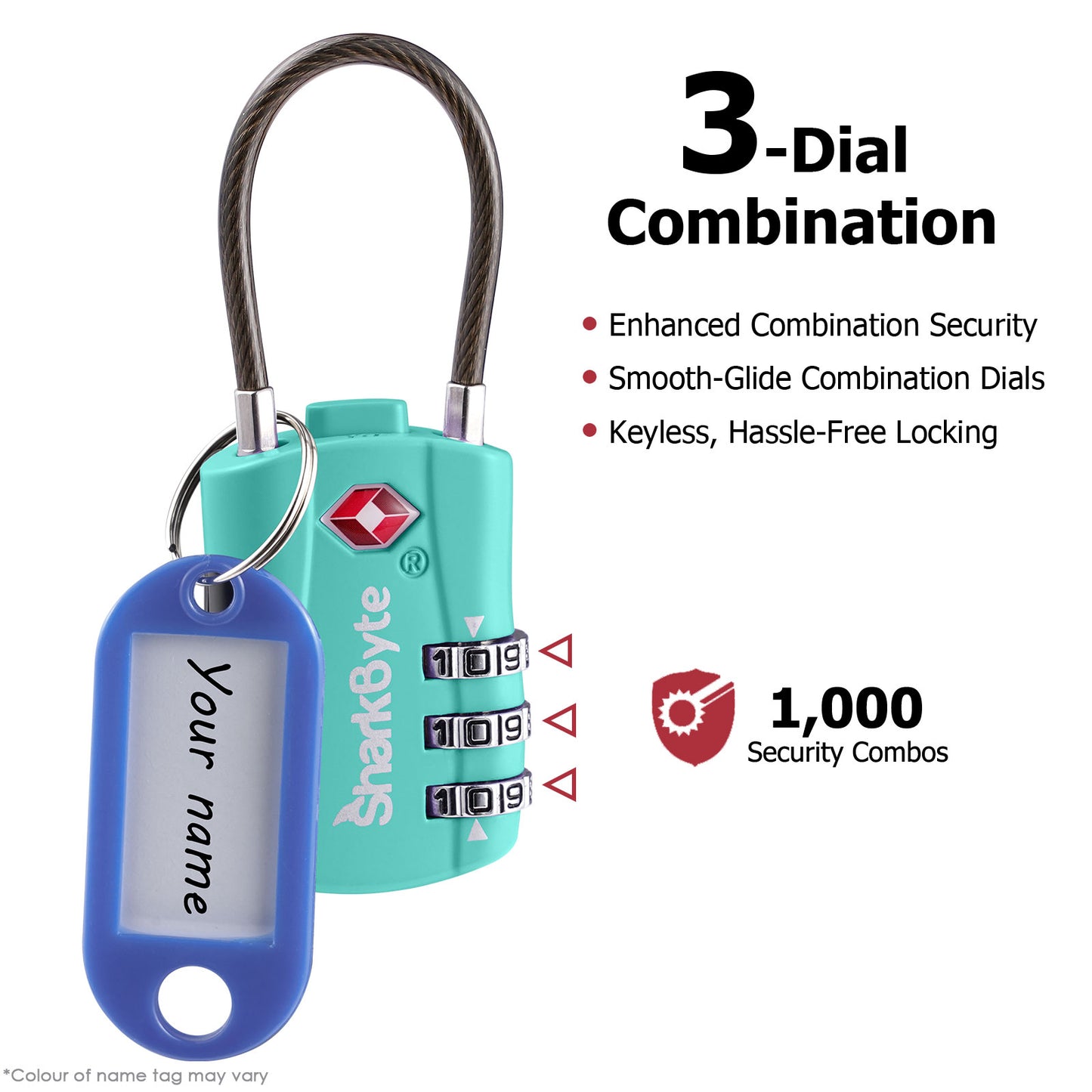 SharkByte TSA Suitcase Locks – 3-Dial Combination Cable Wire Travel Padlock for Luggage, Suitcases, Backpacks, Gym Lockers & Travel Bags (1 / 2 / 3 / 4 Pack)