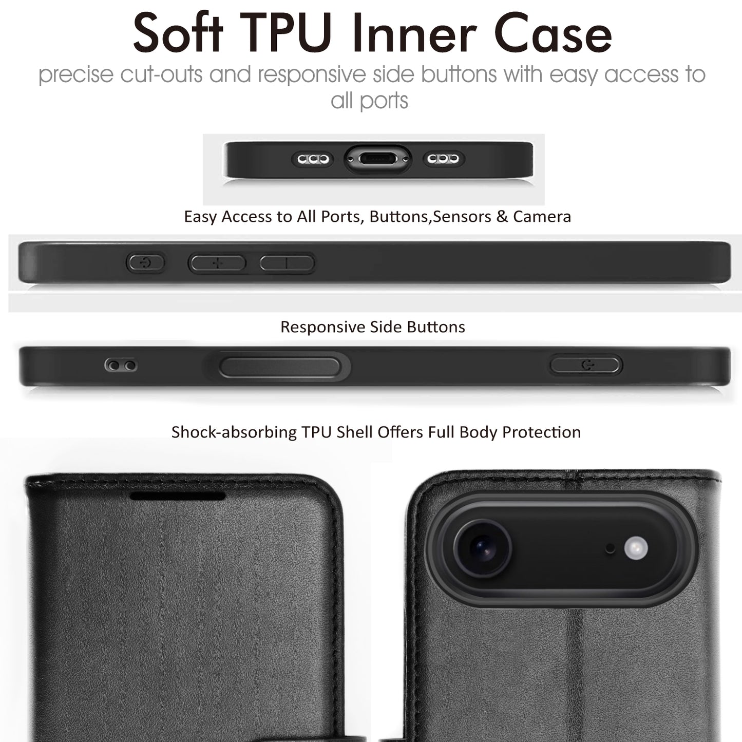 [Wallet Case] RFID Blocking, Leather Flip Cover with Card Holder, Kickstand, Wrist Strap, Magnetic Closure For Apple iPhone Air