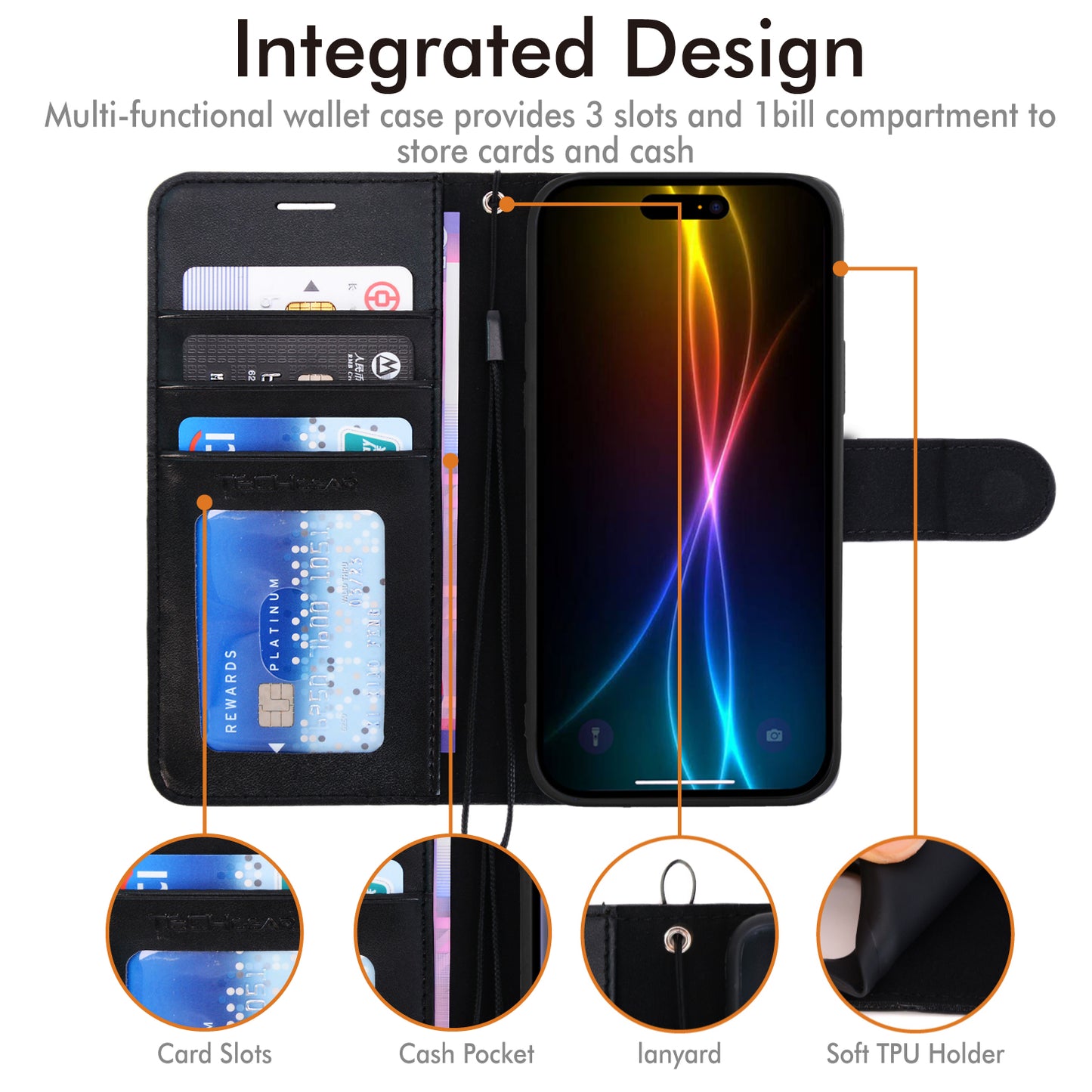 [Wallet Case] RFID Blocking, Leather Flip Cover with Card Holder, Kickstand, Wrist Strap, Magnetic Closure For Apple iPhone 17