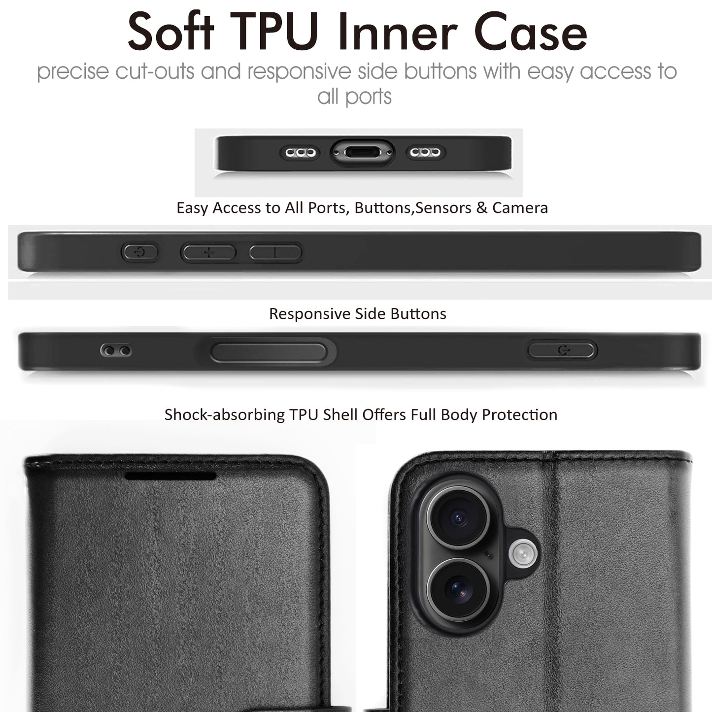 [Wallet Case] RFID Blocking, Leather Flip Cover with Card Holder, Kickstand, Wrist Strap, Magnetic Closure For Apple iPhone 17