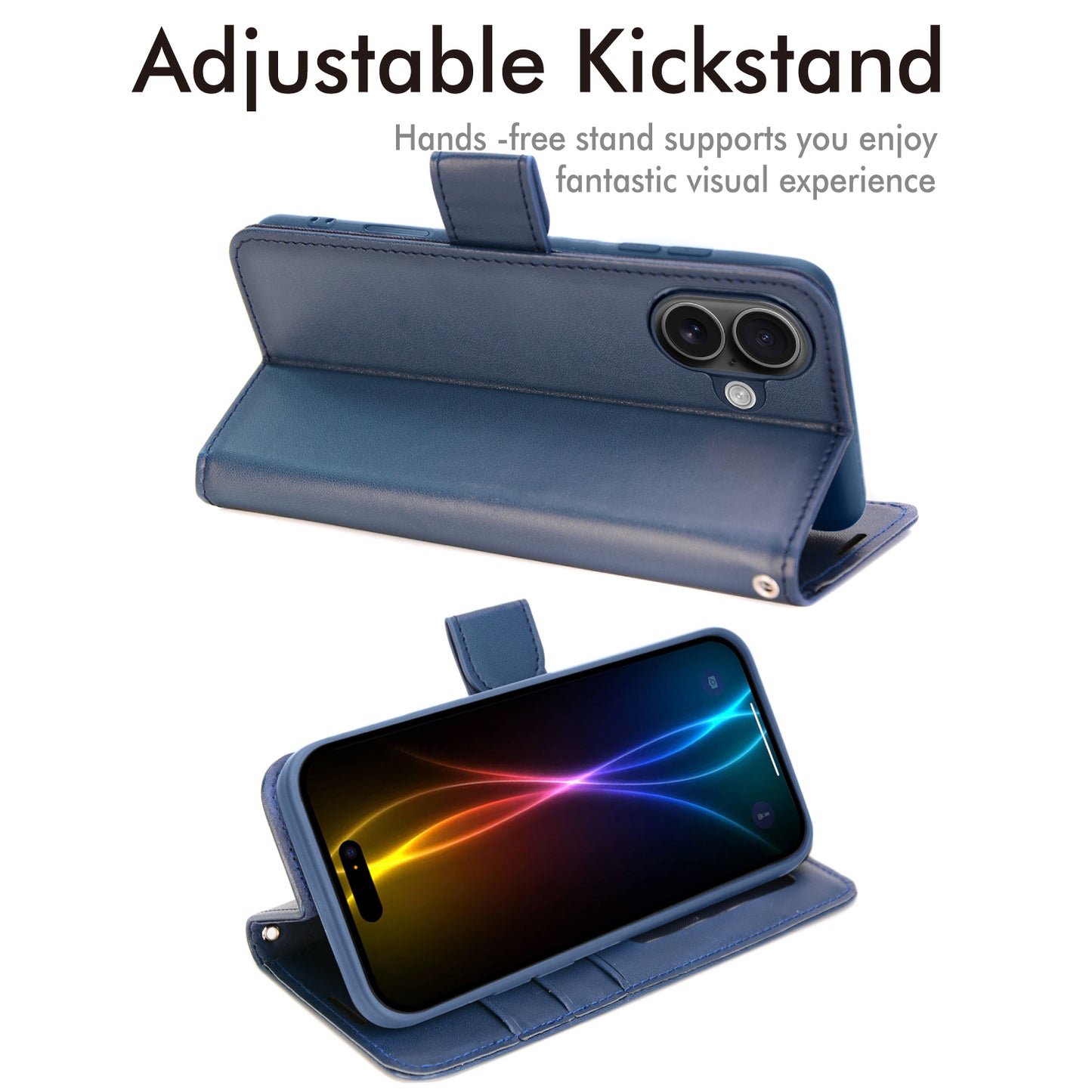 [Wallet Case] RFID Blocking, Leather Flip Cover with Card Holder, Kickstand, Wrist Strap, Magnetic Closure For Apple iPhone 17