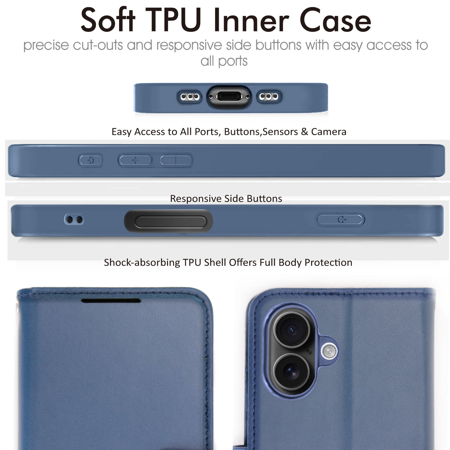 [Wallet Case] RFID Blocking, Leather Flip Cover with Card Holder, Kickstand, Wrist Strap, Magnetic Closure For Apple iPhone 17