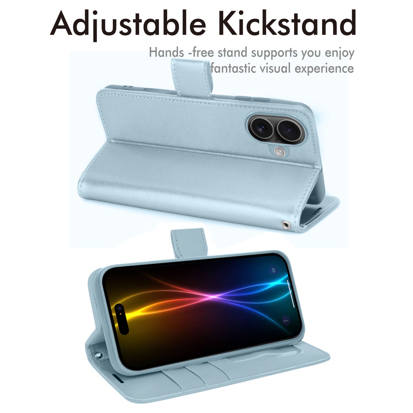 [Wallet Case] RFID Blocking, Leather Flip Cover with Card Holder, Kickstand, Wrist Strap, Magnetic Closure For Apple iPhone 17