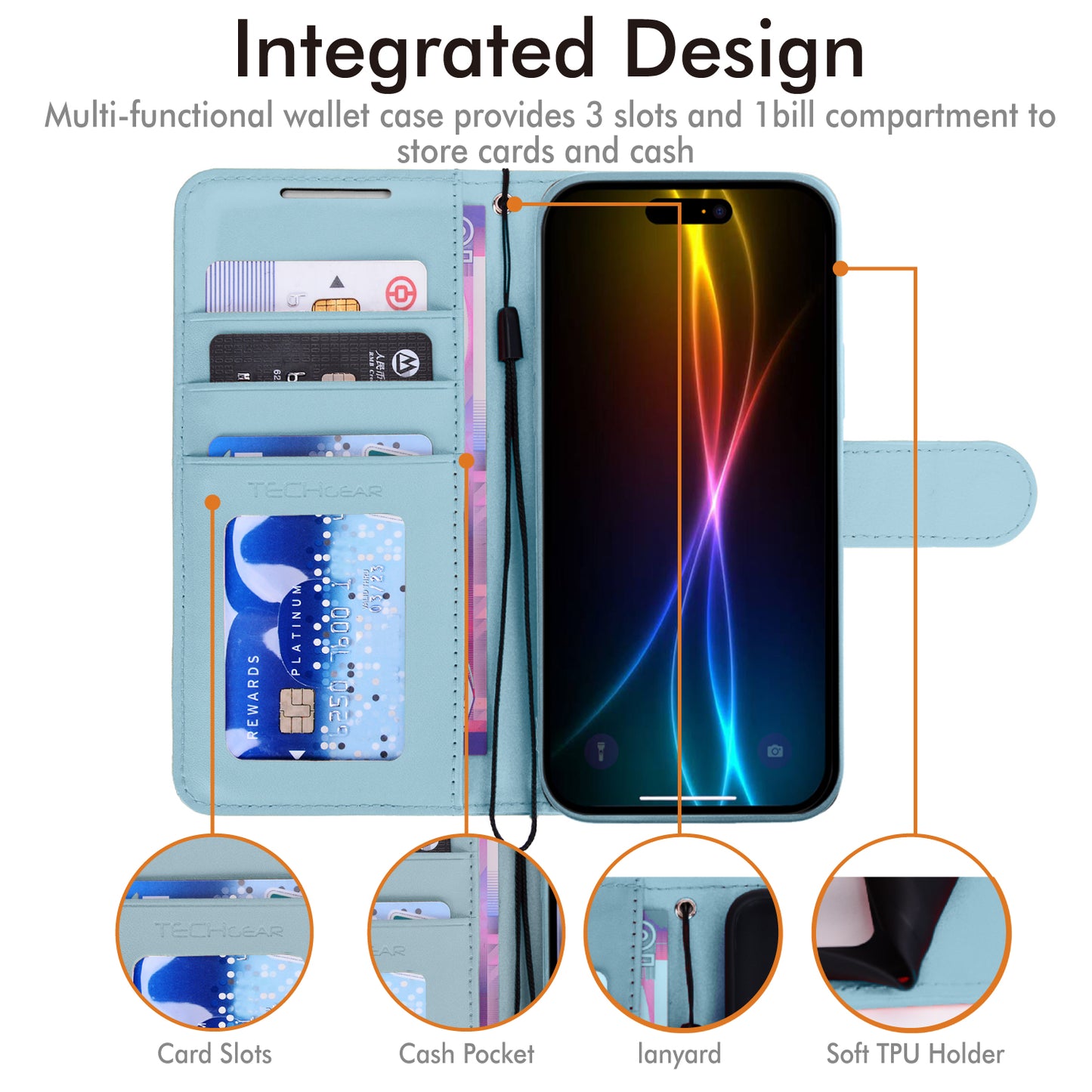 [Wallet Case] RFID Blocking, Leather Flip Cover with Card Holder, Kickstand, Wrist Strap, Magnetic Closure For Apple iPhone 17