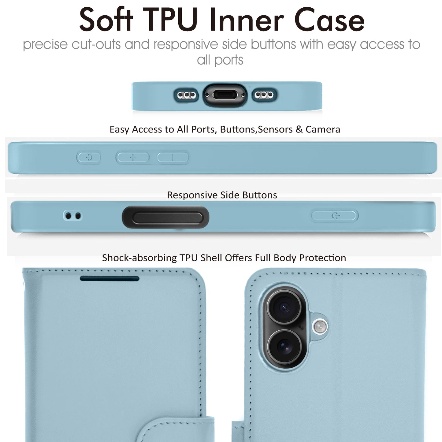 [Wallet Case] RFID Blocking, Leather Flip Cover with Card Holder, Kickstand, Wrist Strap, Magnetic Closure For Apple iPhone 17