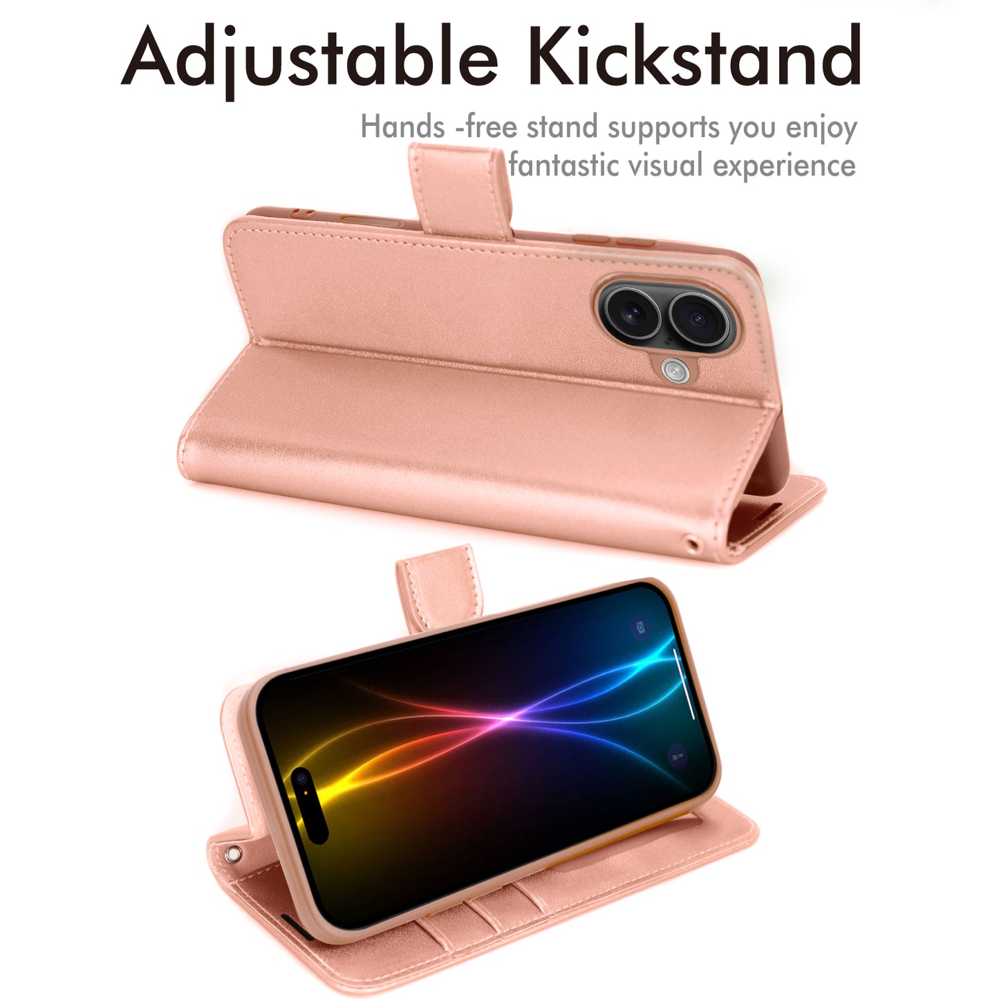 [Wallet Case] RFID Blocking, Leather Flip Cover with Card Holder, Kickstand, Wrist Strap, Magnetic Closure For Apple iPhone 17
