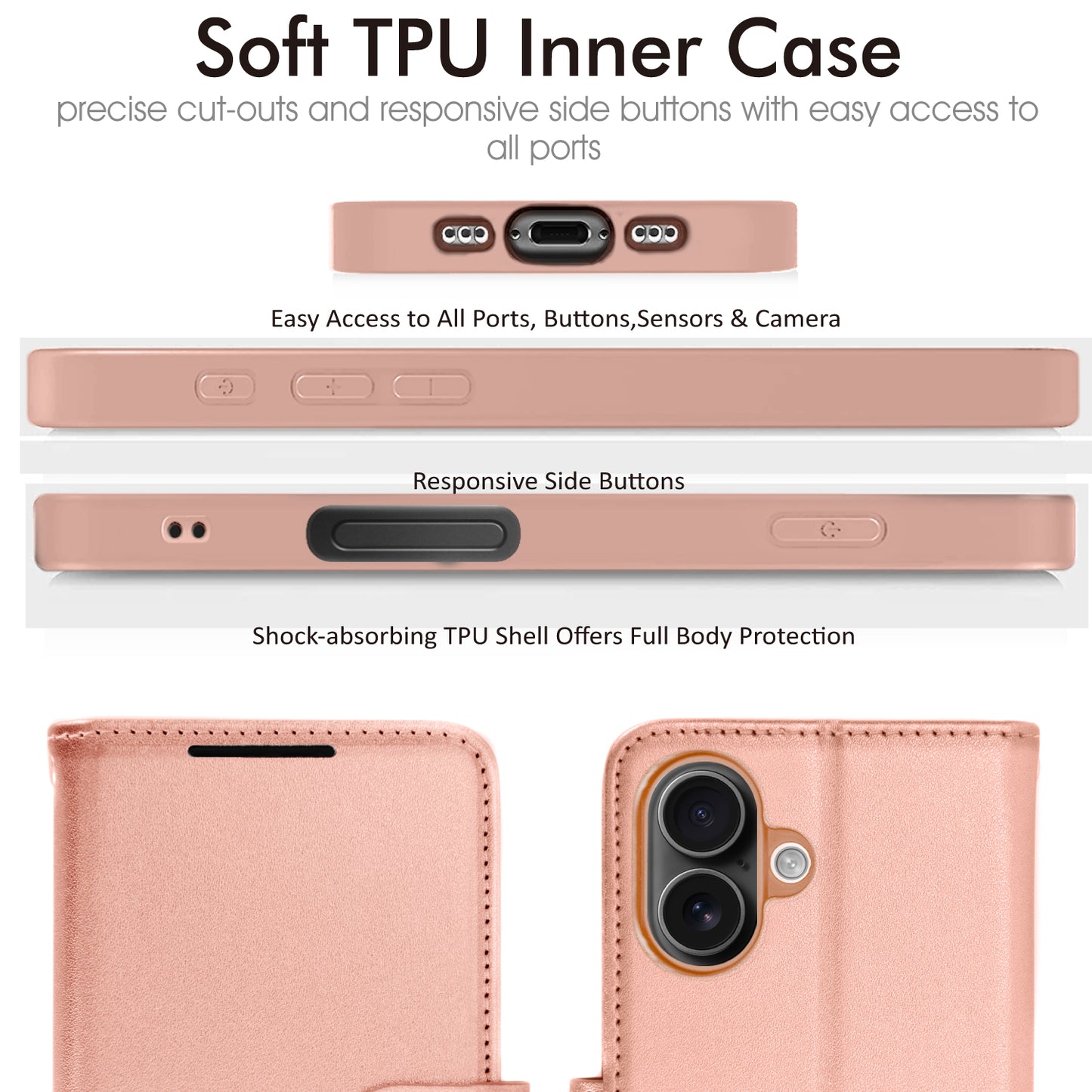 [Wallet Case] RFID Blocking, Leather Flip Cover with Card Holder, Kickstand, Wrist Strap, Magnetic Closure For Apple iPhone 17
