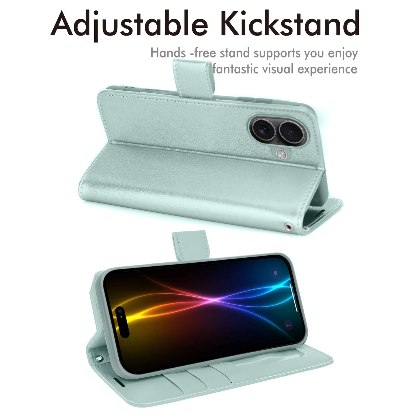 [Wallet Case] RFID Blocking, Leather Flip Cover with Card Holder, Kickstand, Wrist Strap, Magnetic Closure For Apple iPhone 17