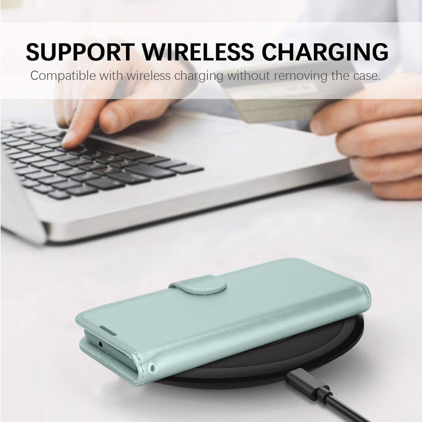 [Wallet Case] RFID Blocking, Leather Flip Cover with Card Holder, Kickstand, Wrist Strap, Magnetic Closure For Apple iPhone 17
