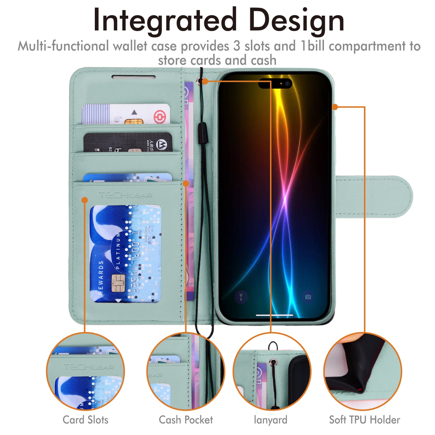[Wallet Case] RFID Blocking, Leather Flip Cover with Card Holder, Kickstand, Wrist Strap, Magnetic Closure For Apple iPhone 17