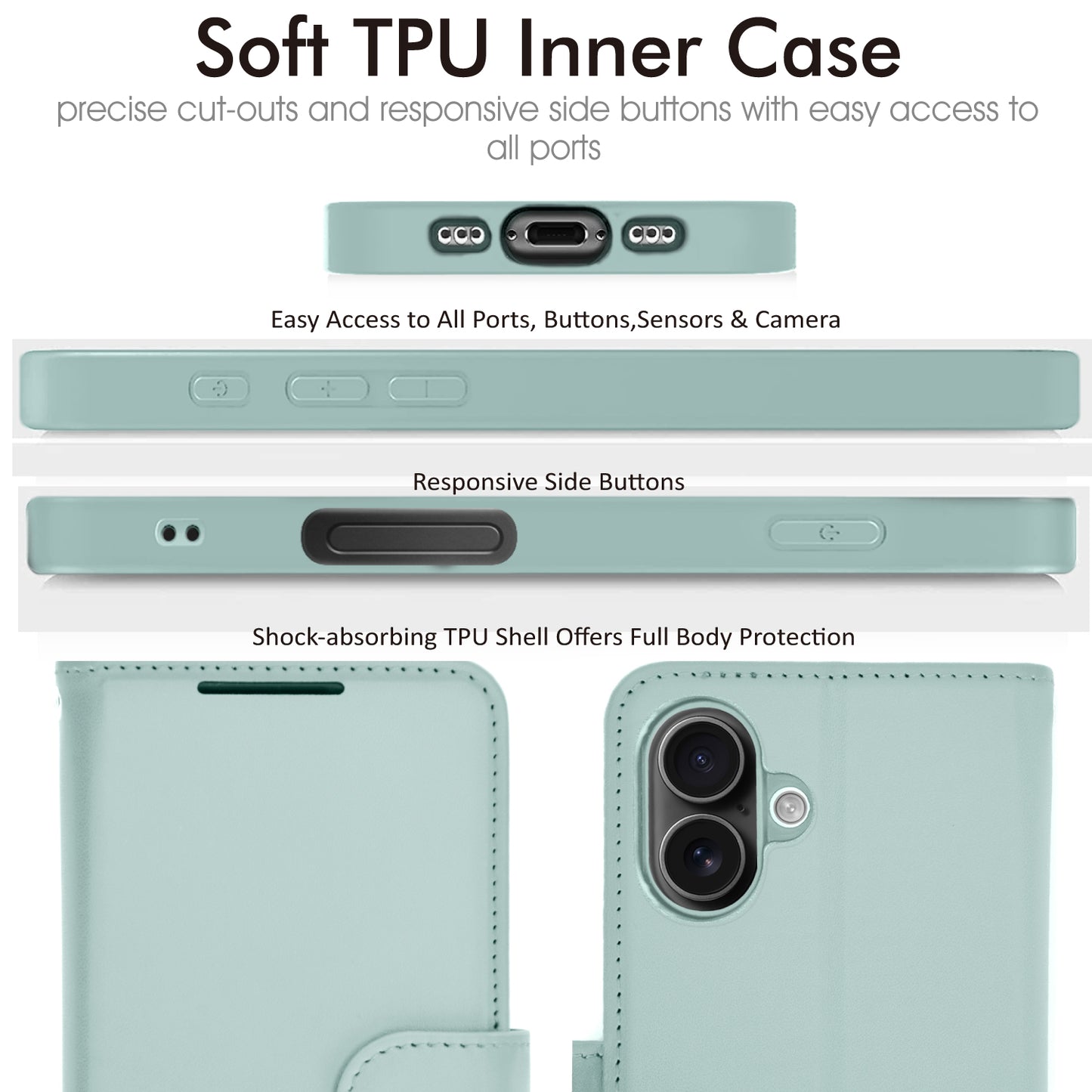 [Wallet Case] RFID Blocking, Leather Flip Cover with Card Holder, Kickstand, Wrist Strap, Magnetic Closure For Apple iPhone 17