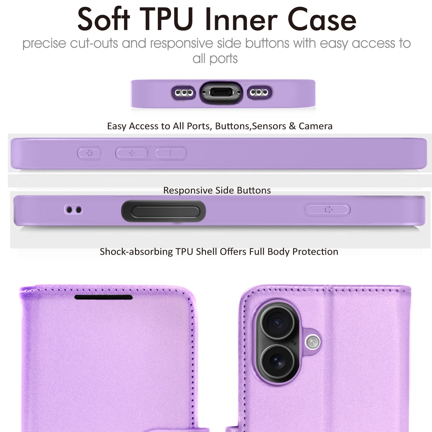 [Wallet Case] RFID Blocking, Leather Flip Cover with Card Holder, Kickstand, Wrist Strap, Magnetic Closure For Apple iPhone 17