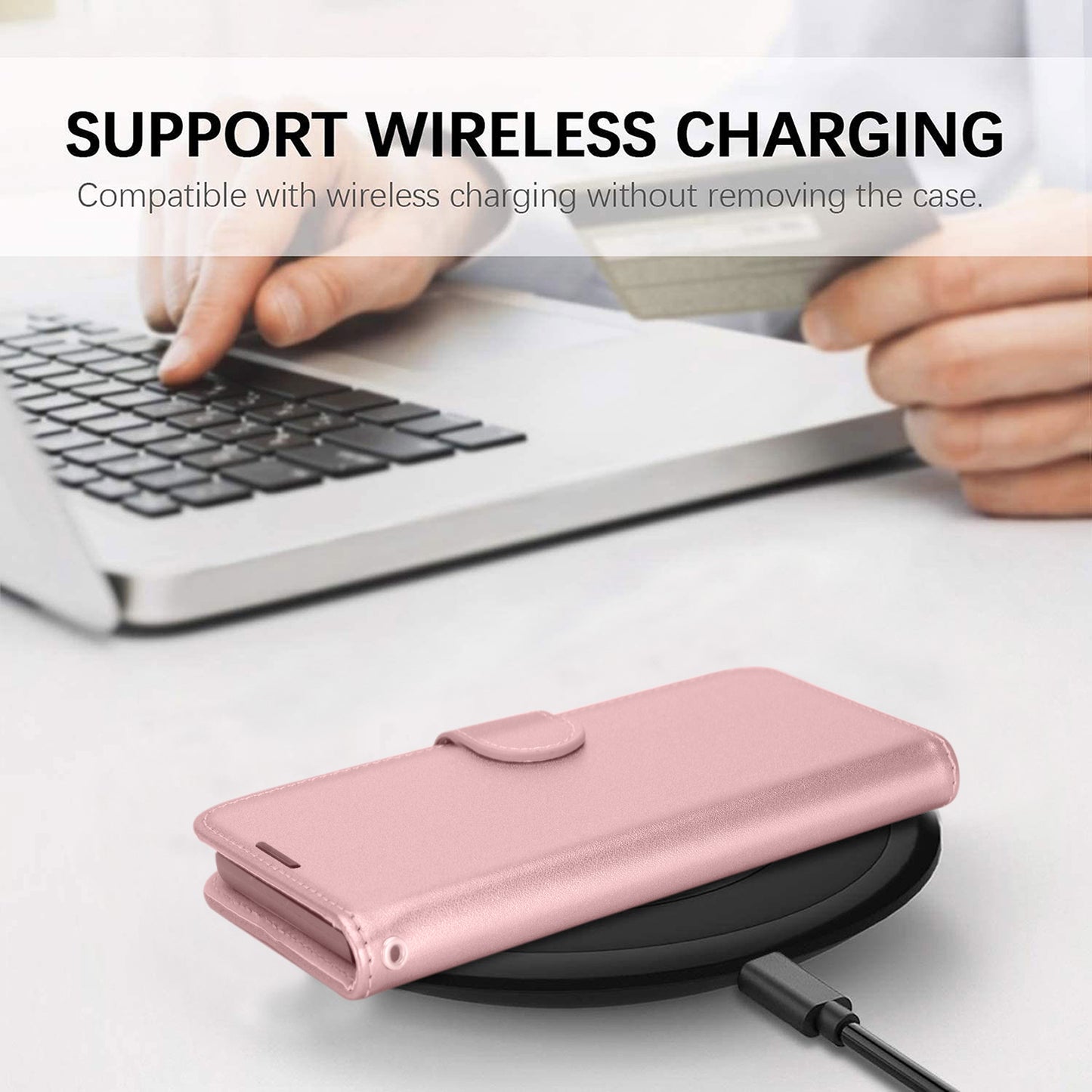 [Wallet Case] RFID Blocking, Leather Flip Cover with Card Holder, Kickstand, Wrist Strap, Magnetic Closure For Apple iPhone 17