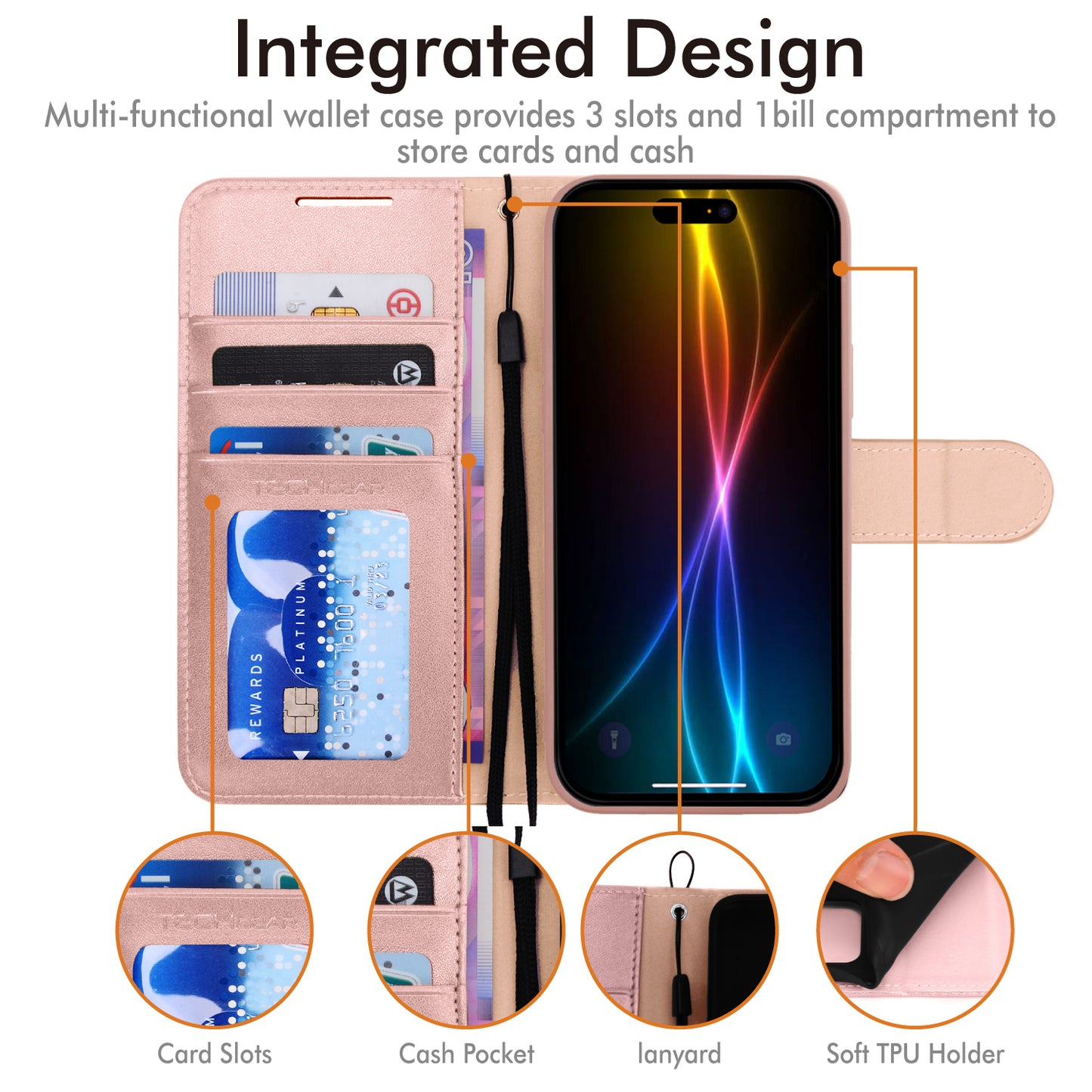 [Wallet Case] RFID Blocking, Leather Flip Cover with Card Holder, Kickstand, Wrist Strap, Magnetic Closure For Apple iPhone 17