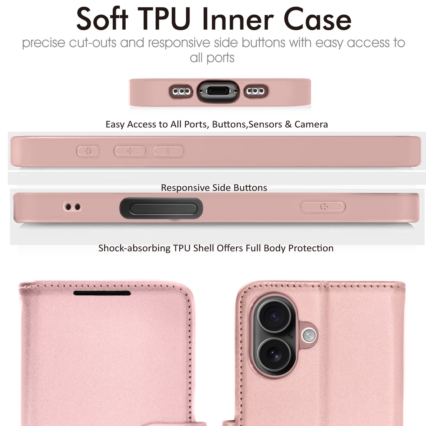 [Wallet Case] RFID Blocking, Leather Flip Cover with Card Holder, Kickstand, Wrist Strap, Magnetic Closure For Apple iPhone 17