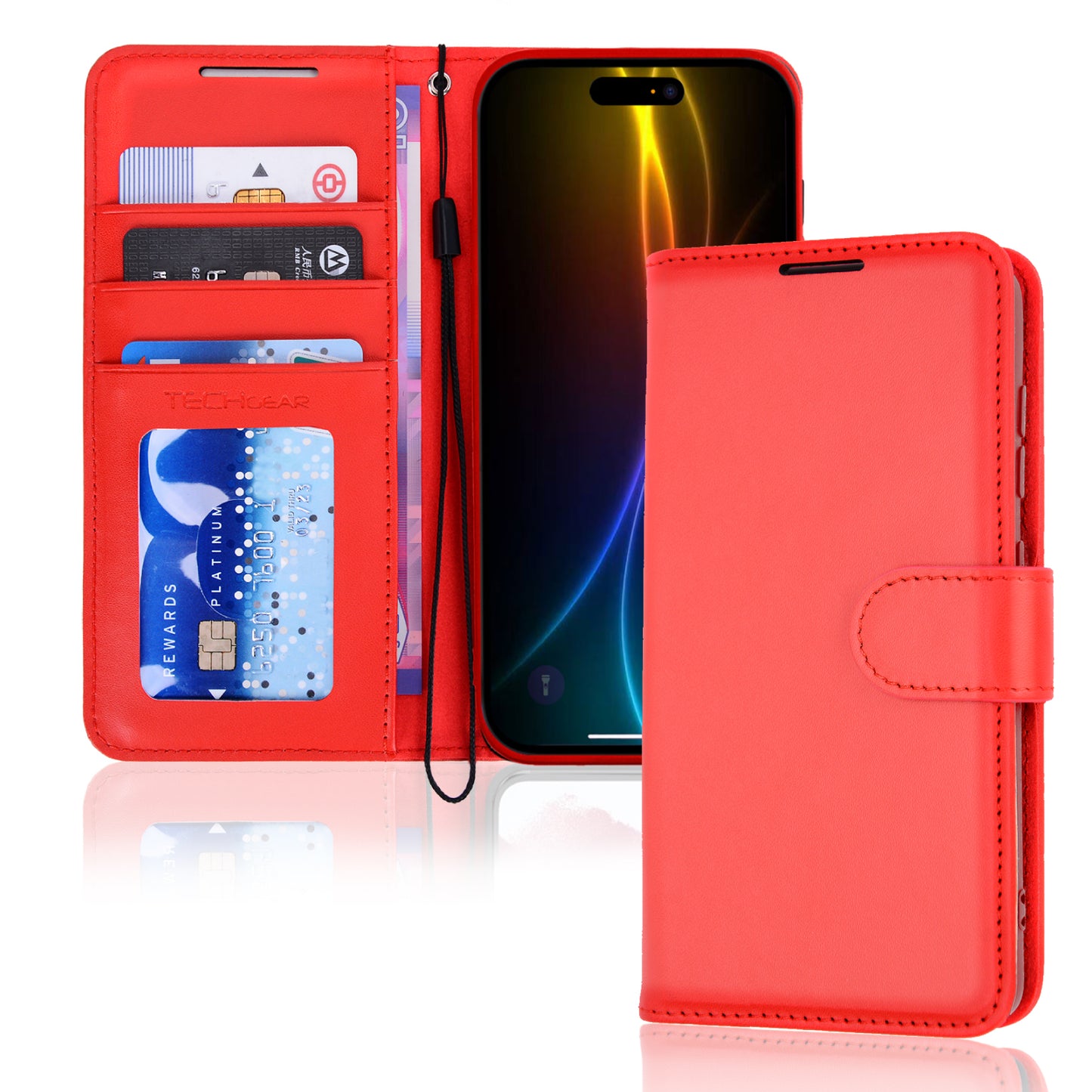 [Wallet Case] RFID Blocking, Leather Flip Cover with Card Holder, Kickstand, Wrist Strap, Magnetic Closure For Apple iPhone 17