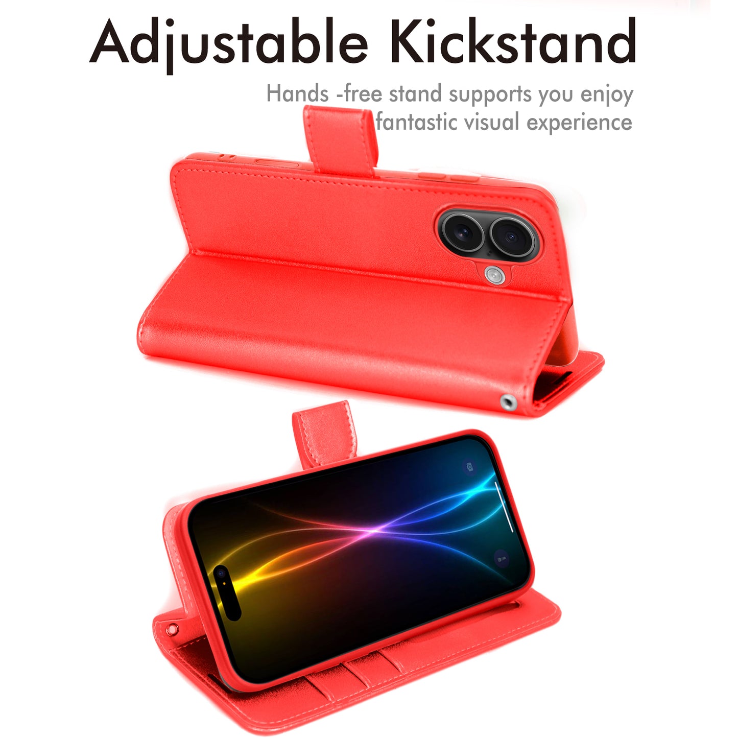 [Wallet Case] RFID Blocking, Leather Flip Cover with Card Holder, Kickstand, Wrist Strap, Magnetic Closure For Apple iPhone 17