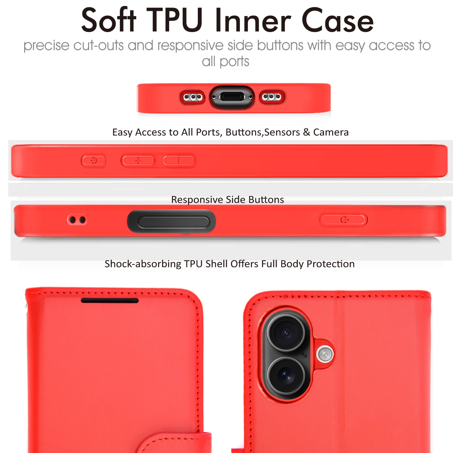 [Wallet Case] RFID Blocking, Leather Flip Cover with Card Holder, Kickstand, Wrist Strap, Magnetic Closure For Apple iPhone 17