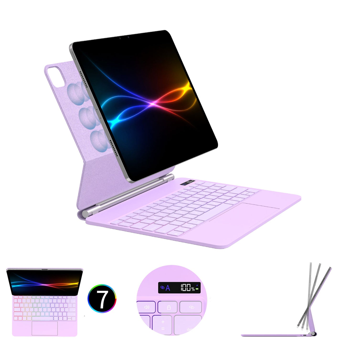 [Magic Keyboard] Magnetic Floating Stand, Precision Multi-Touch Trackpad, 7 Color Backlight, QWERTY, for Apple iPad Air 13" (M3/M2), iPad Pro 12.9" 2018-2022 (3rd/4th/5th/6th Generation)