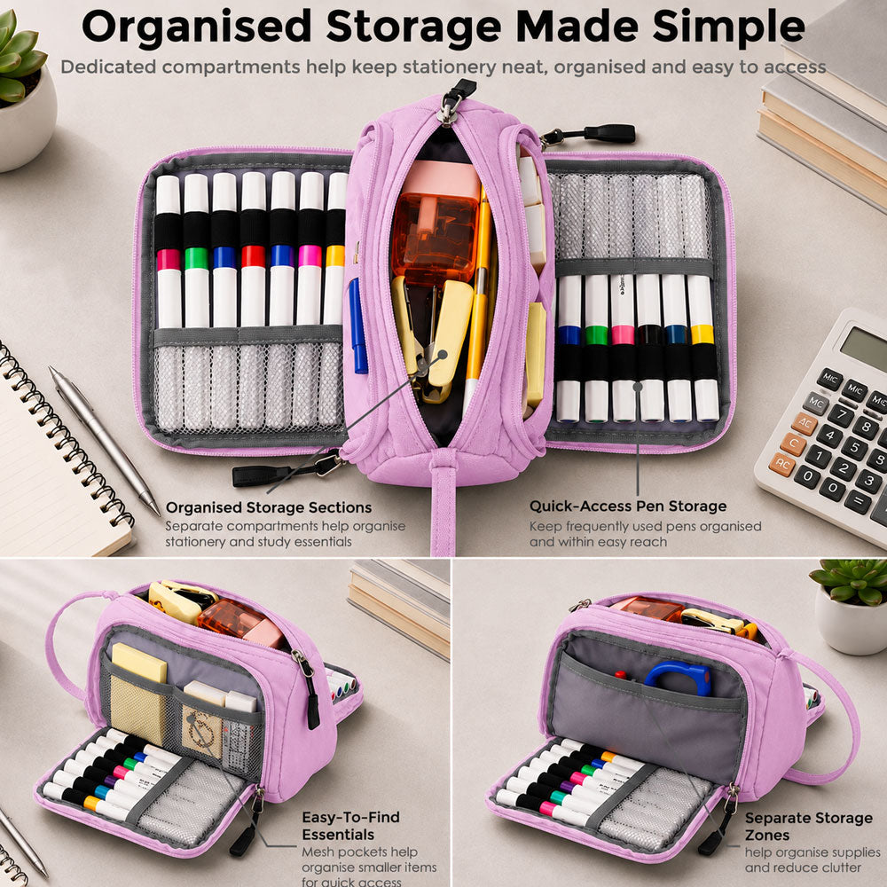 SharkByte Large Pencil Case Organiser - Big Capacity Stationery Storage Pouch with Compartments for School, College, Study, Office, Travel & Everyday Organisation