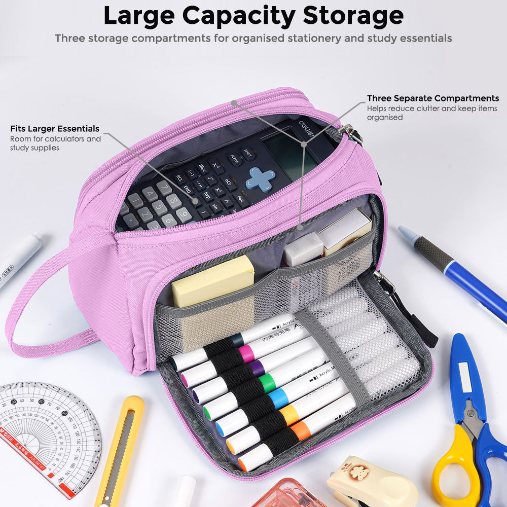 SharkByte Large Pencil Case Organiser - Big Capacity Stationery Storage Pouch with Compartments for School, College, Study, Office, Travel & Everyday Organisation