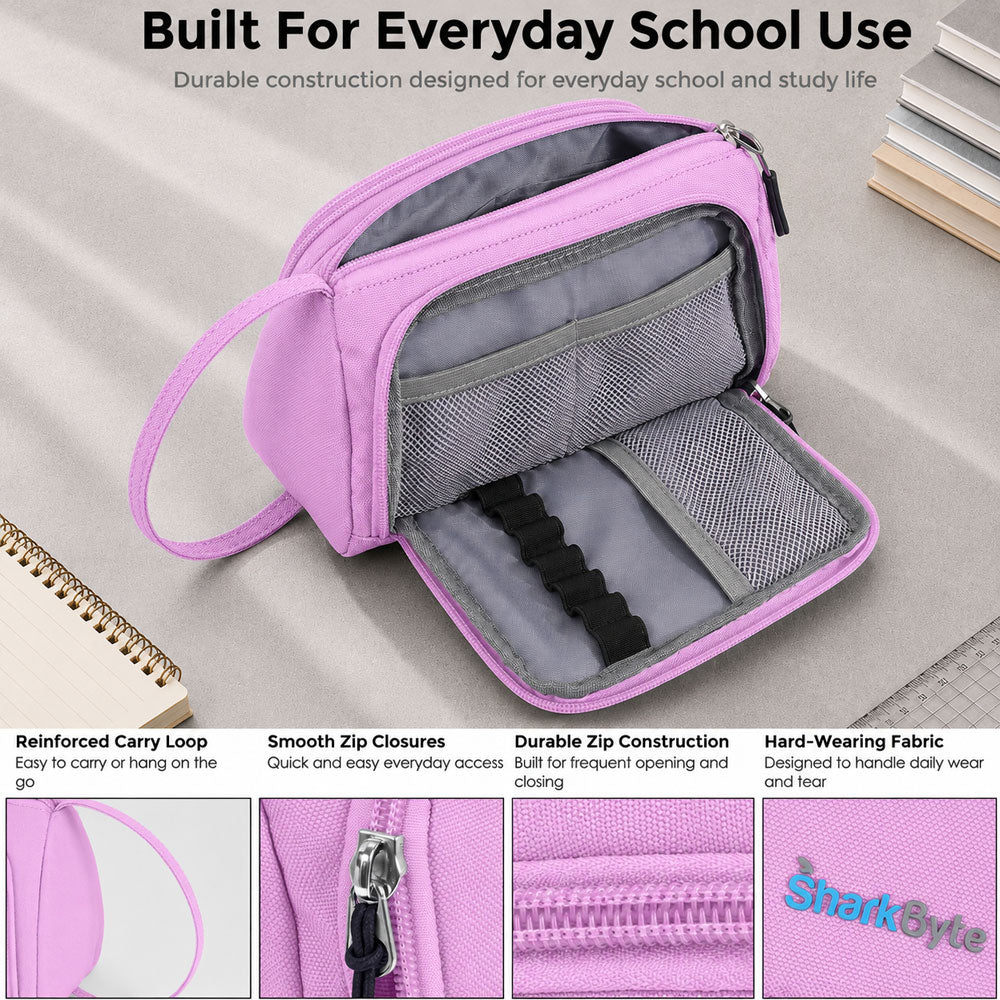 SharkByte Large Pencil Case Organiser - Big Capacity Stationery Storage Pouch with Compartments for School, College, Study, Office, Travel & Everyday Organisation