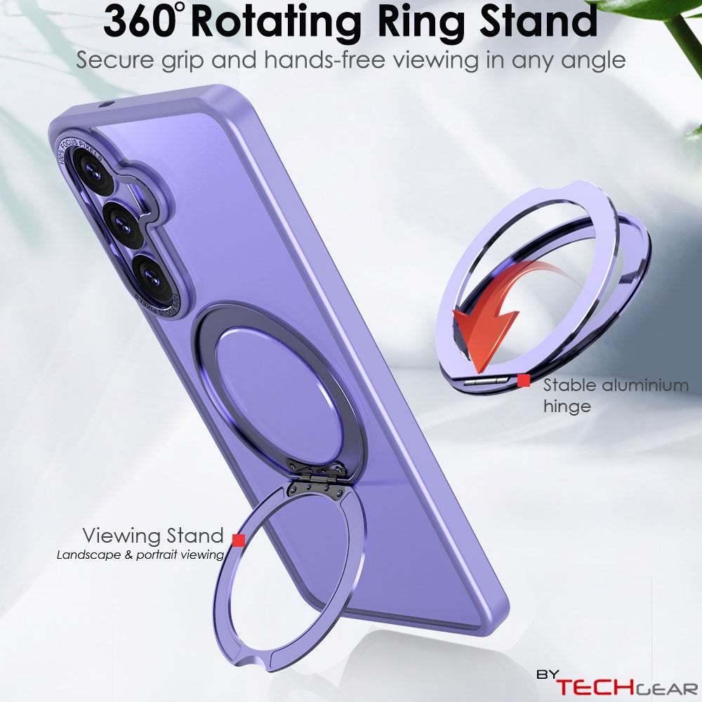 TECHGEAR Magnetic Stand Case for Samsung Galaxy S26 Plus - Shockproof Hybrid Cover with 360° Ring Holder, Hard Back & Wireless Charging Compatible