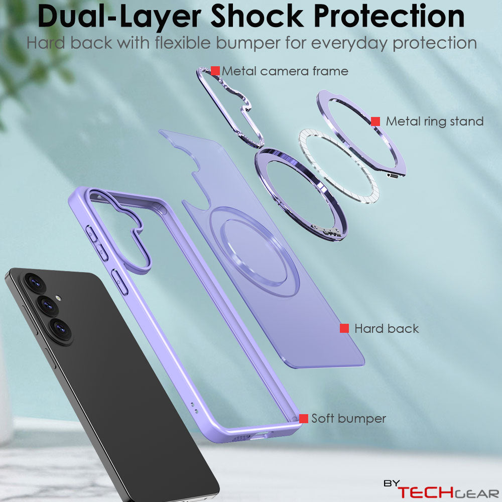 TECHGEAR Magnetic Stand Case for Samsung Galaxy S26 Plus - Shockproof Hybrid Cover with 360° Ring Holder, Hard Back & Wireless Charging Compatible