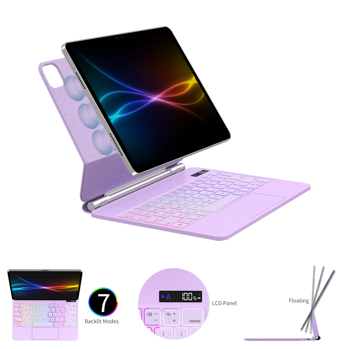 [Magic Keyboard] Magnetic Floating Stand, Precision Multi-Touch Trackpad, 7 Color Backlight, QWERTY, for Apple iPad Air 11" (M3/M2), Air 5th/4th Gen, iPad Pro 11" 4th/3rd/2nd/1st Gen)